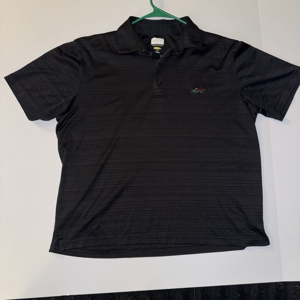 Men's Large Greg Norman Play Dry Black Striped Golf Polo Shirt Logo